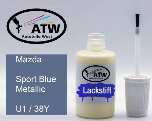 Mazda, Sport Blue Metallic, U1 / 38Y: 20ml Lackstift, von ATW Autoteile West.